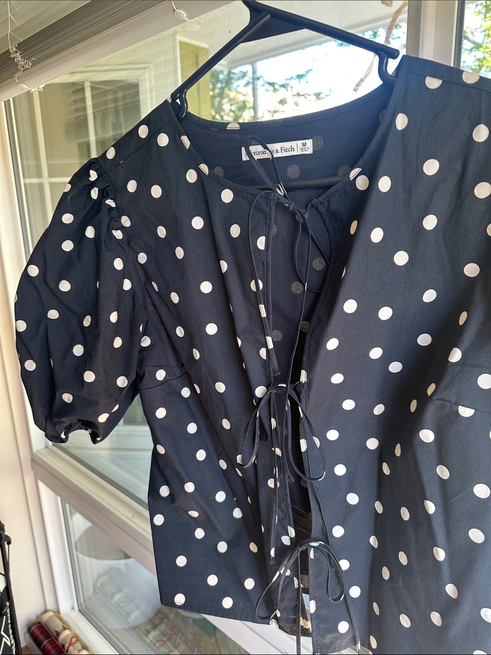 Abercrombie & Fitch Black Polka Dot Tie-Front Blouse - Picture 2 of 2